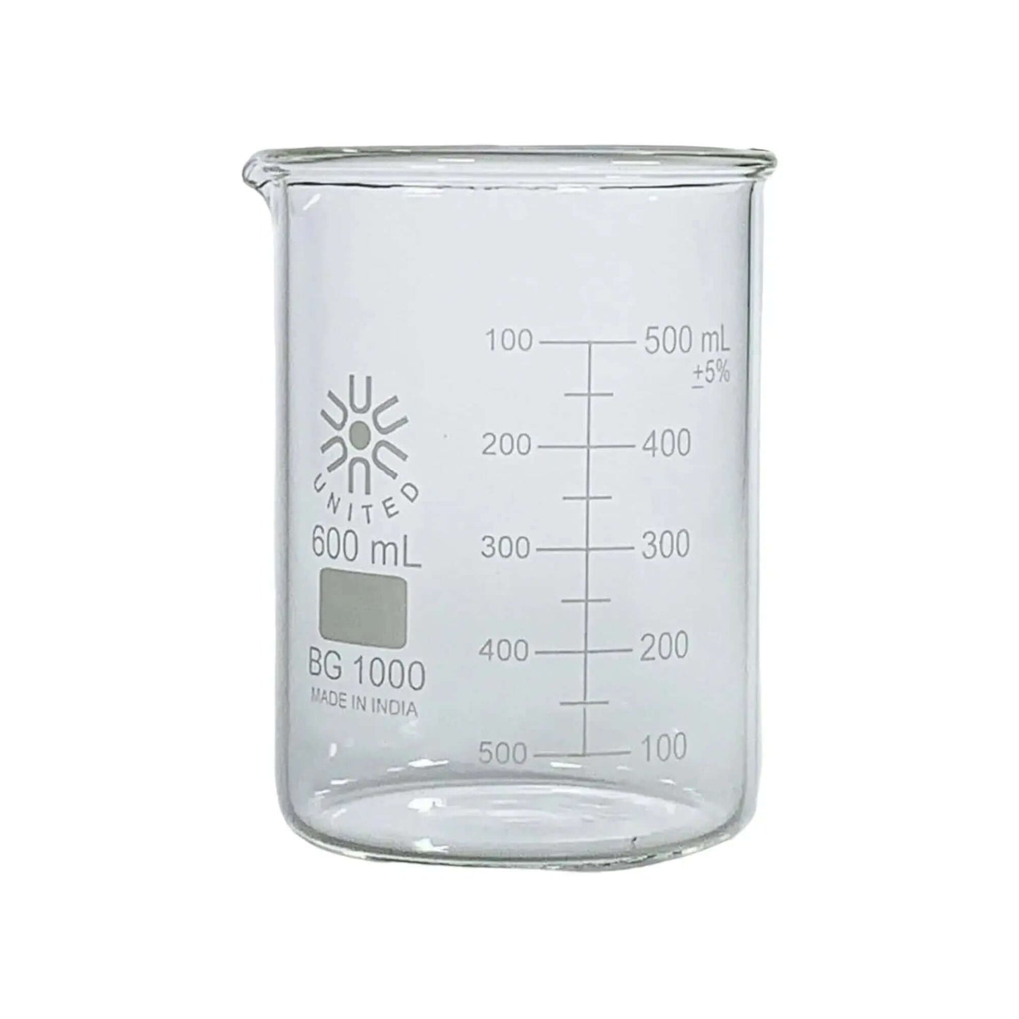 Borosilicate Beaker - 600mL for lab use with measurement markings