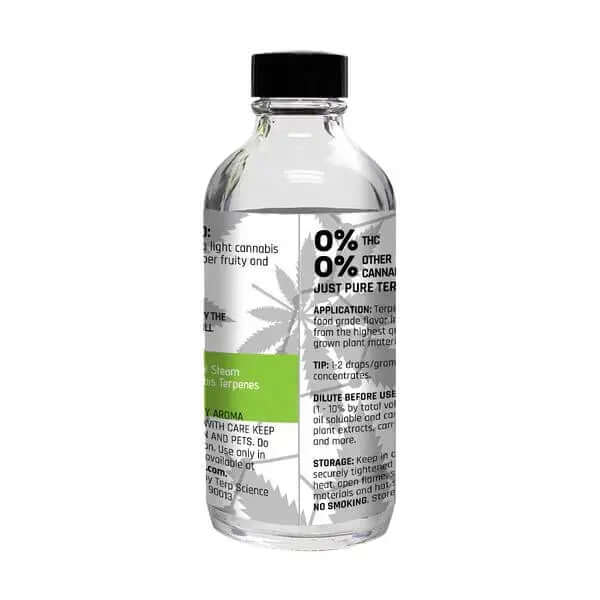 Back label of TS Labs Blue Dream x CDT promotional bottle