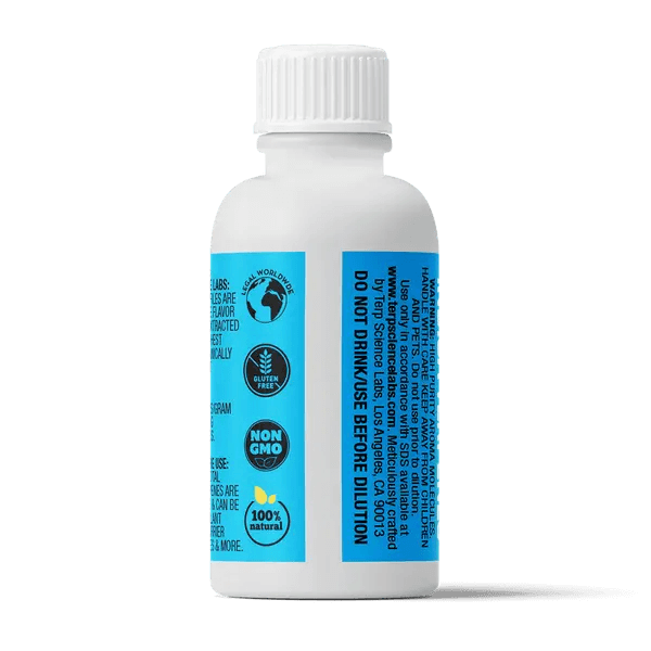 Back label of TS Labs Blueberry Kush terpene blend bottle