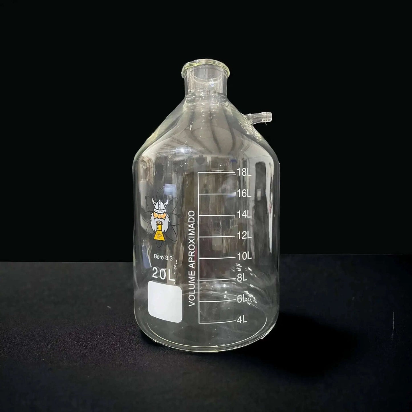 Carboy with Vacuum Port - 20L glass laboratory container with volume markings