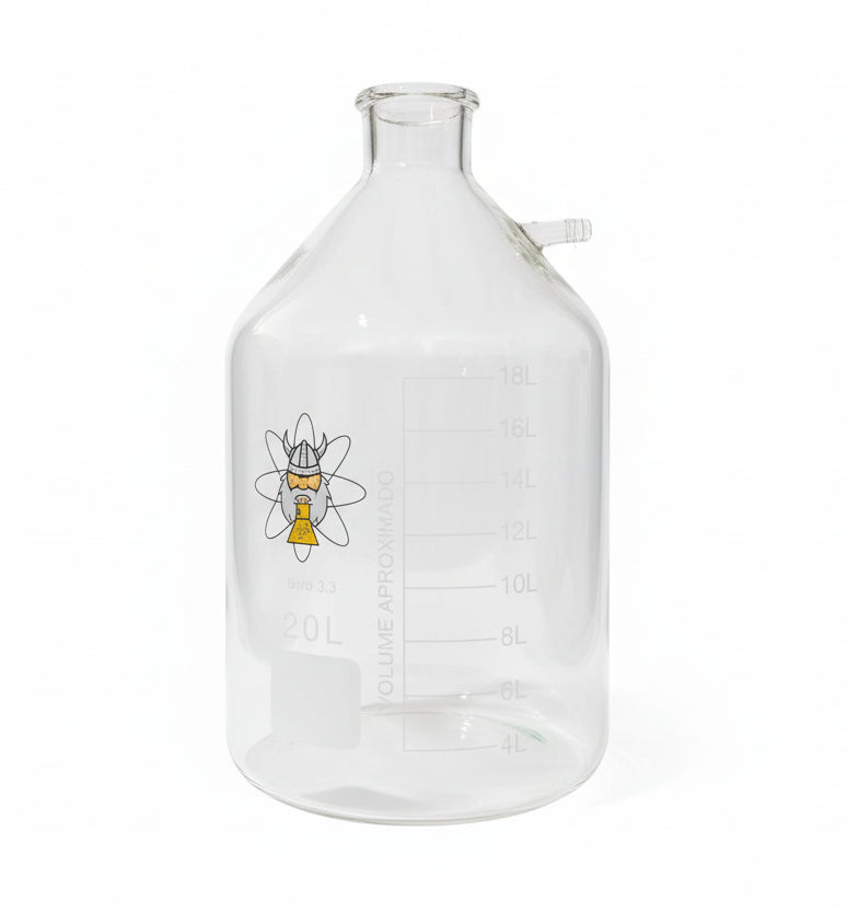 Carboy with Vacuum Port - 20L glass laboratory container with volume markings