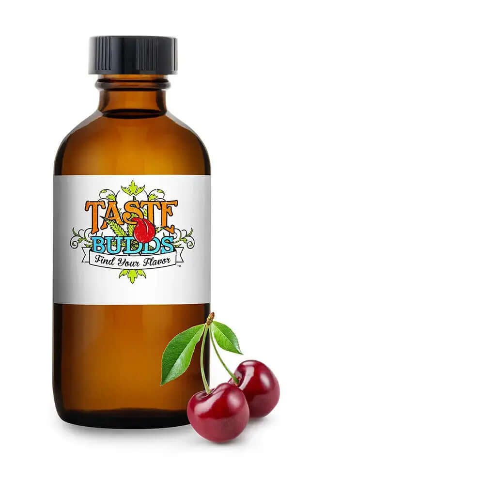 Taste Budds MCT Blend Terpenes in a brown bottle with cherries, perfect for flavor enhancement.