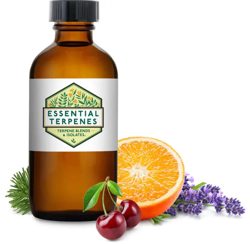 Mai Tai terpenes bottle with citrus, cherry, and lavender accents, highlighting essential terpene blend for aromatherapy and culinary uses.