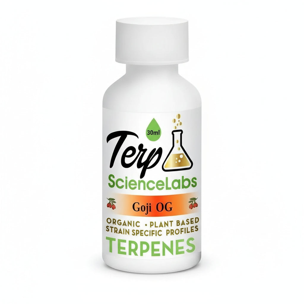 Goji OG terpenes bottle from Terp Science Labs featuring organic plant-based profiles in a 15ml container.
