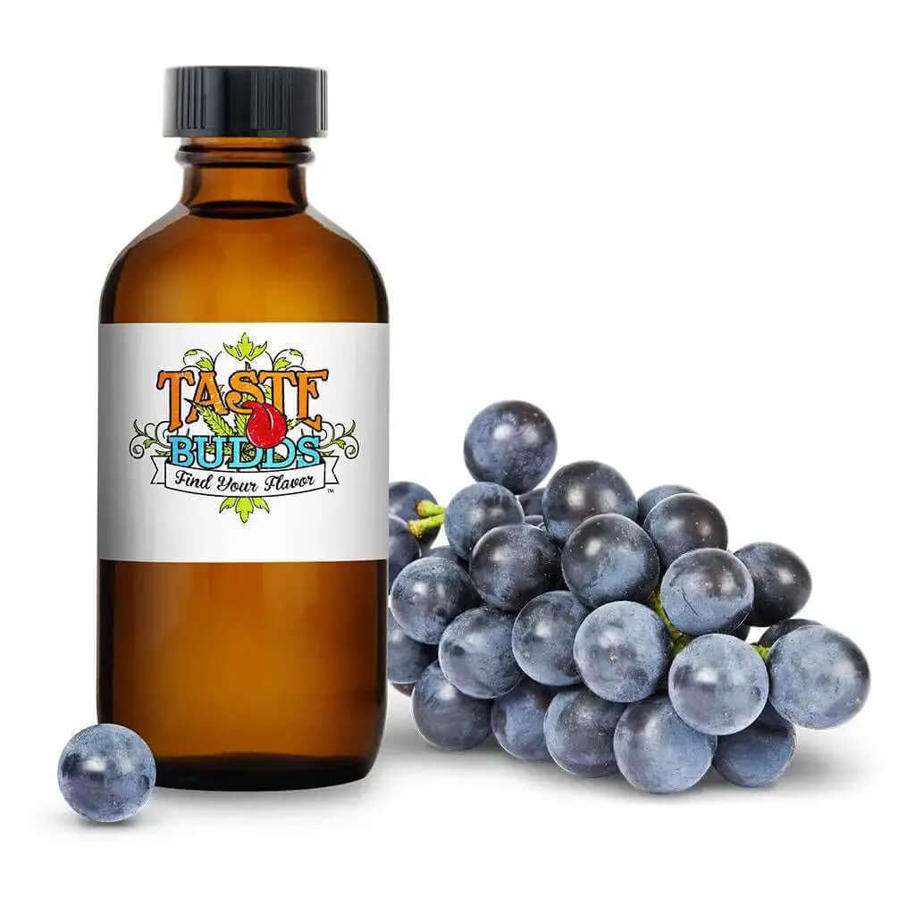 Taste Budds MCT Blend Terpenes bottle next to fresh grapes for an elevated sensory experience.