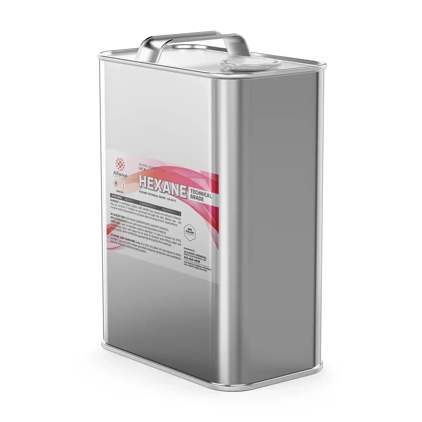 Hexane 99% Lab Grade 1 Quart solvent container for laboratory uses, featuring high-purity for industrial and research applications