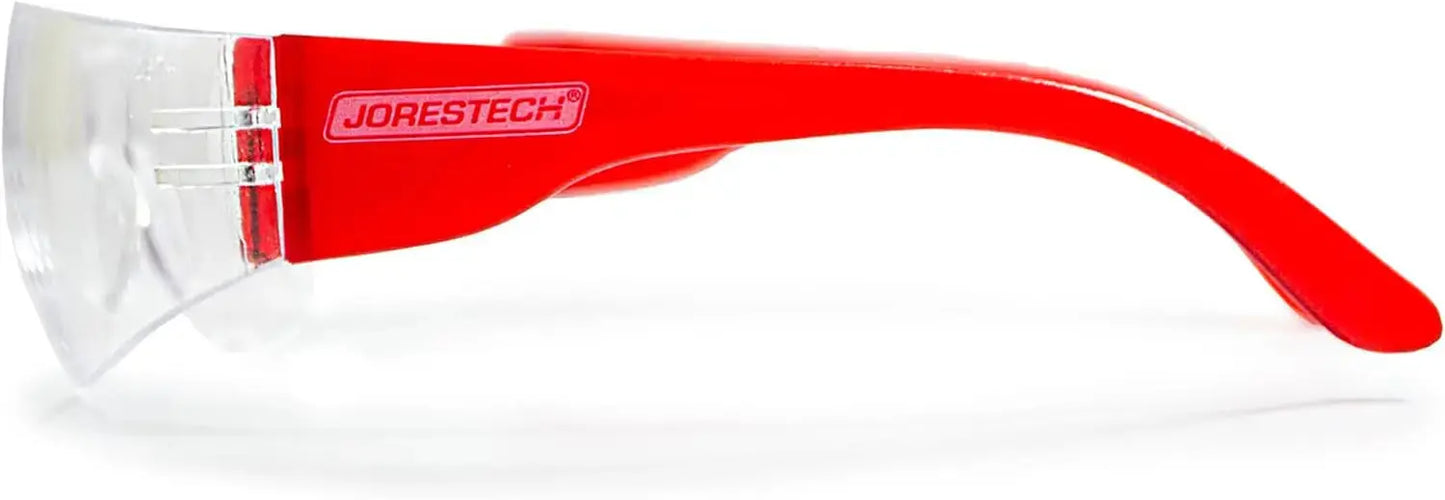 JORESTECH Eyewear Protective Safety Glasses, Polycarbonate Impact Resistant Lens (Clear, Red) Viking Lab Supply