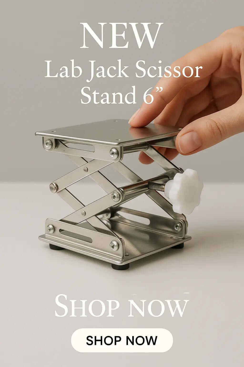 Lab Jack Scissor Stand 6 inch stainless steel for laboratory use.