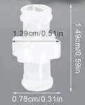 Luer Lock Coupler for filling syringes, white female to female adapter with dimensions, suitable for gases and liquids.