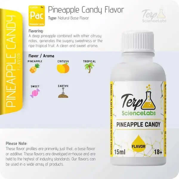 Bottle of TS Labs 15ml Pineapple Candy terpenes highlighting its tropical flavor and diverse aromatic experience.