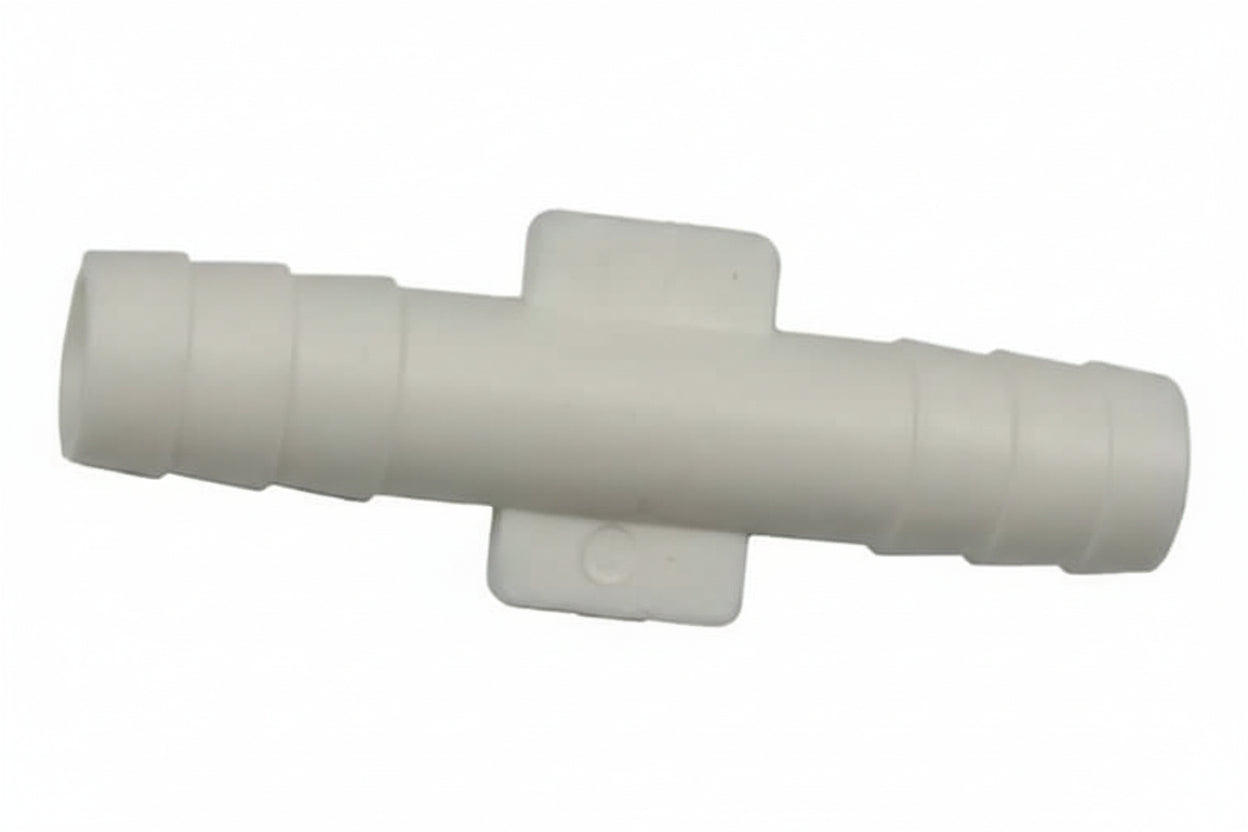 Quarter inch Vaccum Line Coupler made of high impact nylon, ideal for 1/4" ID vacuum lines with barbed connector for secure hose attachment.