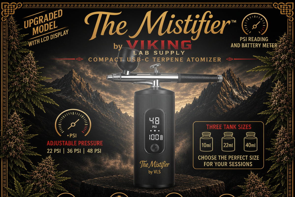 The Mistifier Terpene Sprayer for Flower with LCD display, adjustable pressure, and USB-C compatibility.