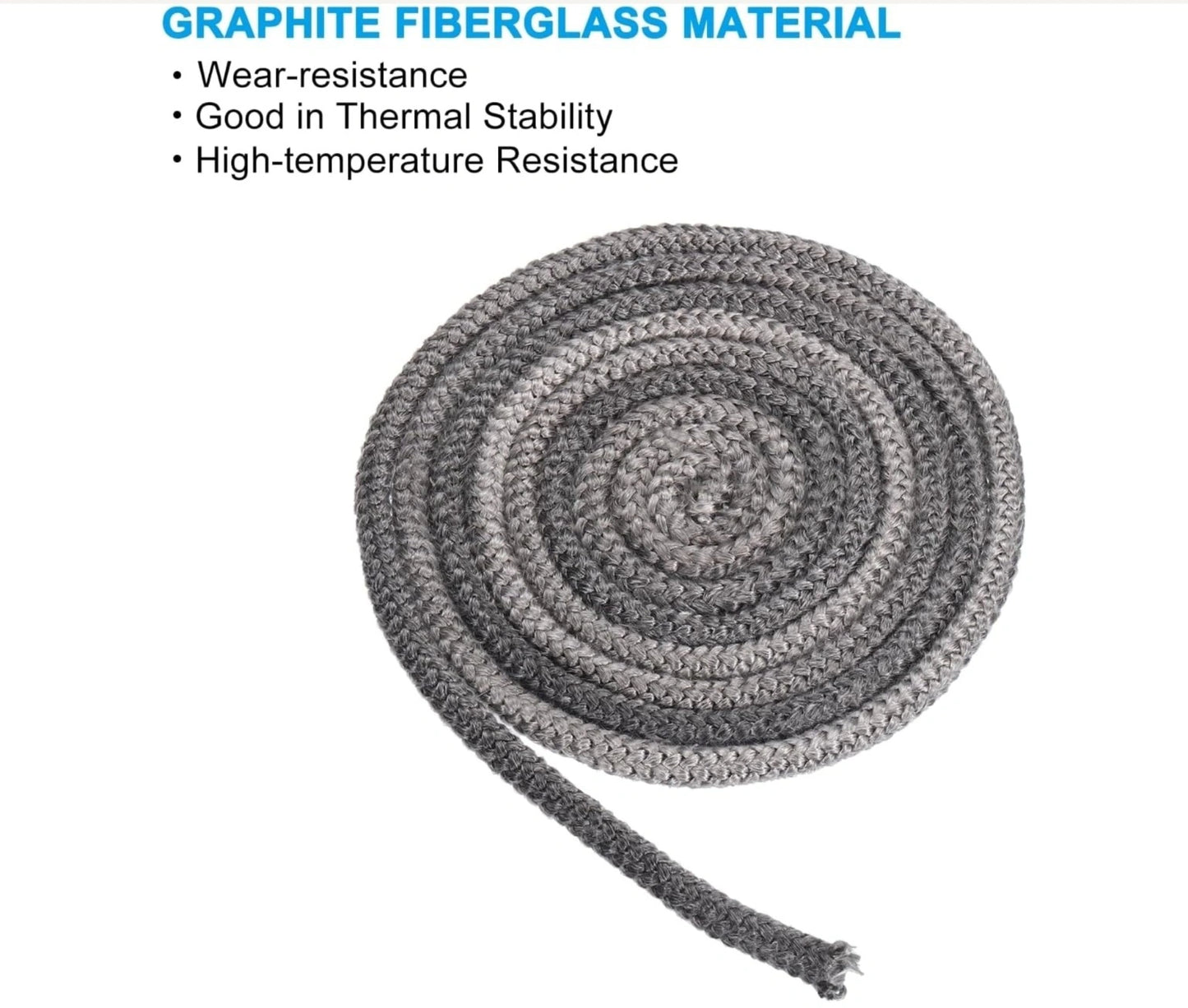 fiberglass heat rope 10ft with 3/8" diameter for high-temperature thermal protection, shown coiled on a white background