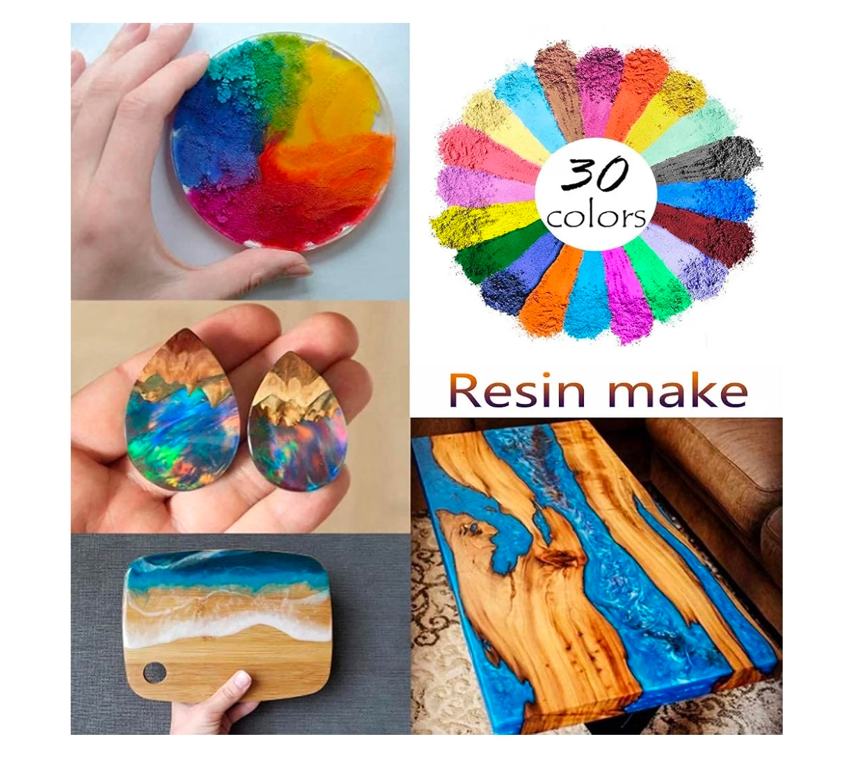 30 Color Pigment Natural Cosmetic Grade Shimmer Mica Powder set for resin crafts and soap making.