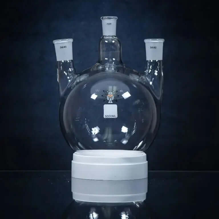 Neck Boiling Flask - 5L with 2x34/45 and 1x24/40 joints, high-grade borosilicate 3.3 by VIKING GLASSWORX.