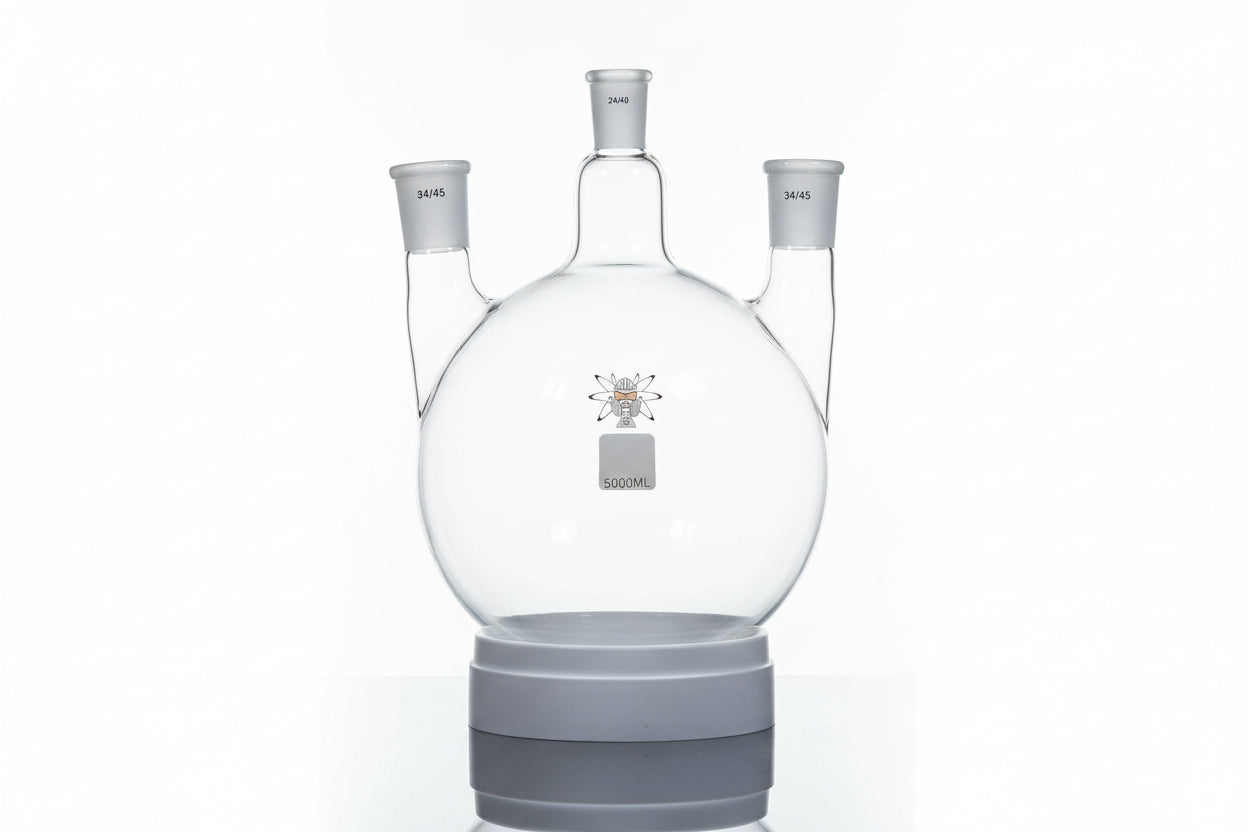 Neck Boiling Flask - 5L with 2x34/45 and 1x24/40 joints, high-grade borosilicate 3.3 by VIKING GLASSWORX.