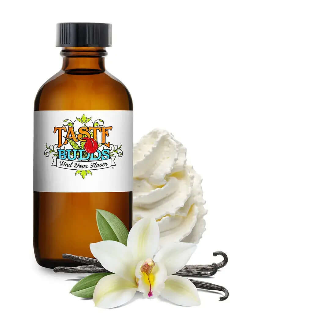 Creamy Carmel Terpenes 10 mL MCT Blend bottle with vanilla and whipped cream accents from Taste Budds.