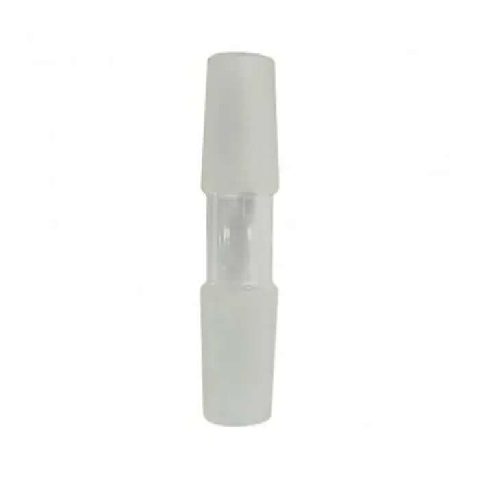 Double Male Glass Coupler - 84mm with 24/40 joints, clear glass connector for lab use, 50mm length.