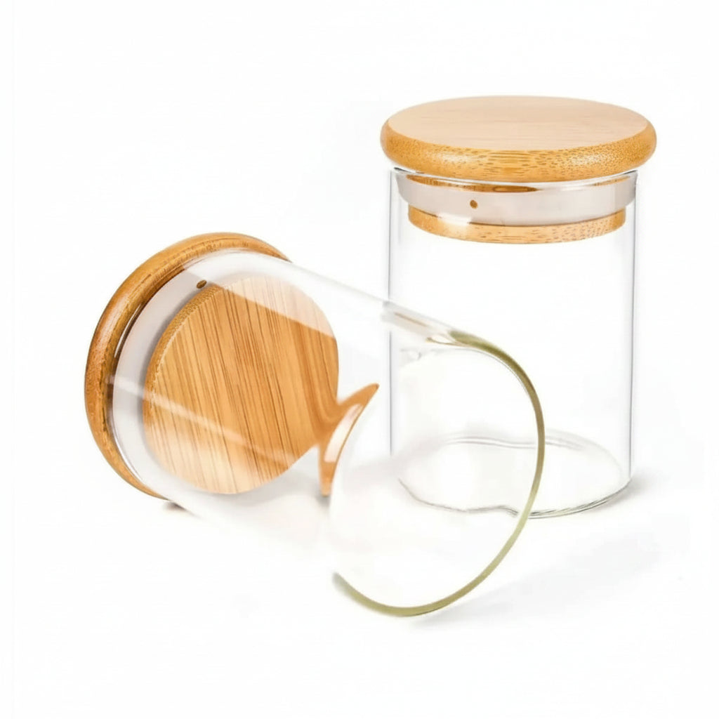 4 oz clear glass jar with natural wooden lid for candle and craft projects