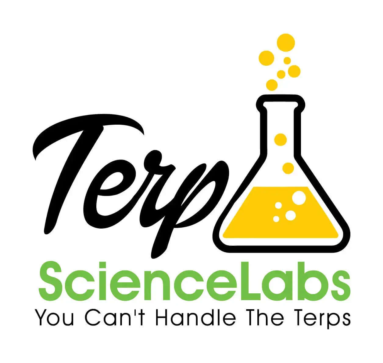 TS Labs logo for Lemon Cookies terpenes product, featuring a flask with yellow liquid.