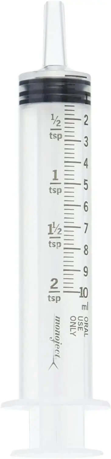Syringes for extracts Luer Lock & Oral precision dispensing applicator shown with measurement markings.