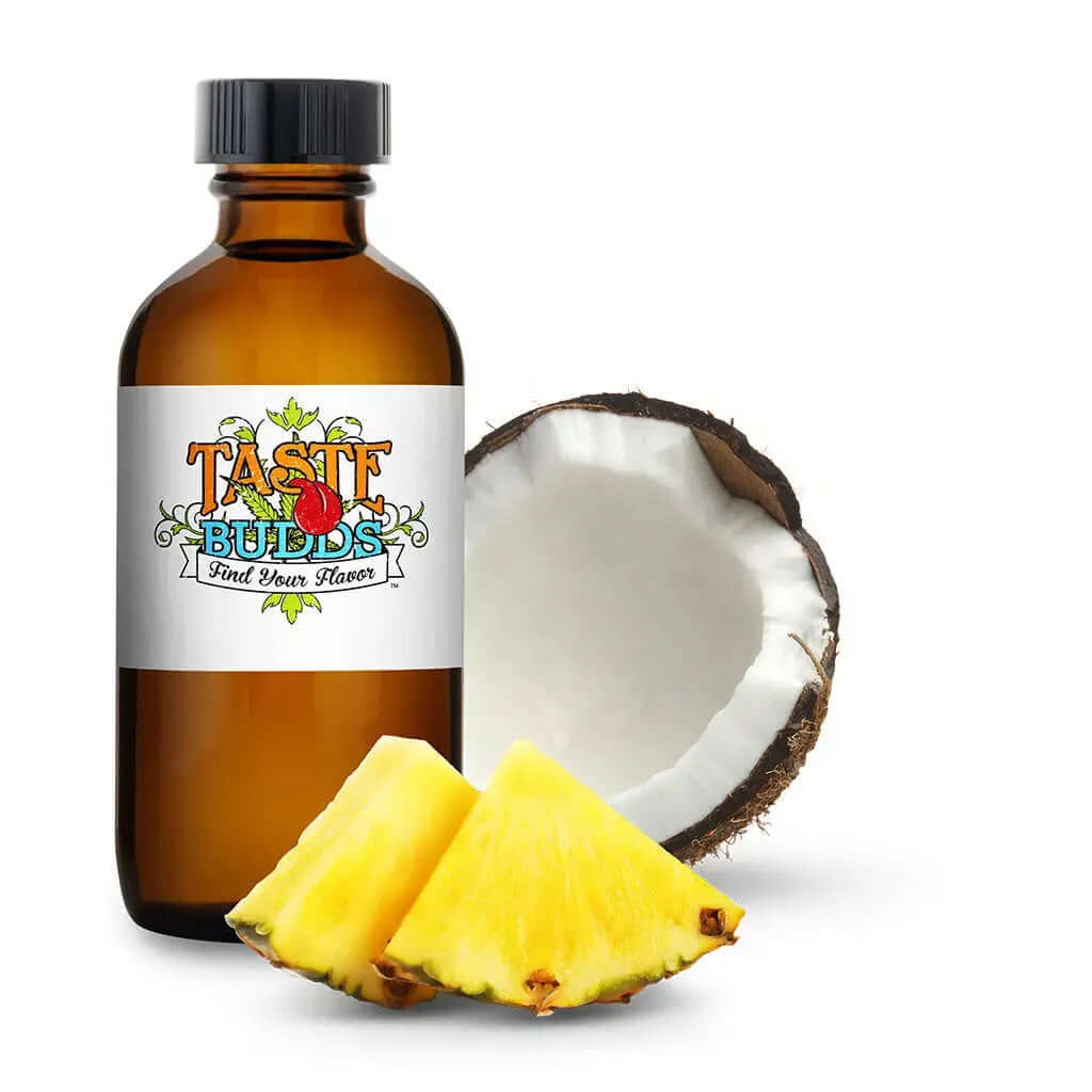 Pina Colada Terpenes MCT Blend by Taste Budds with fresh pineapple and coconut, enhancing flavor and aroma naturally.