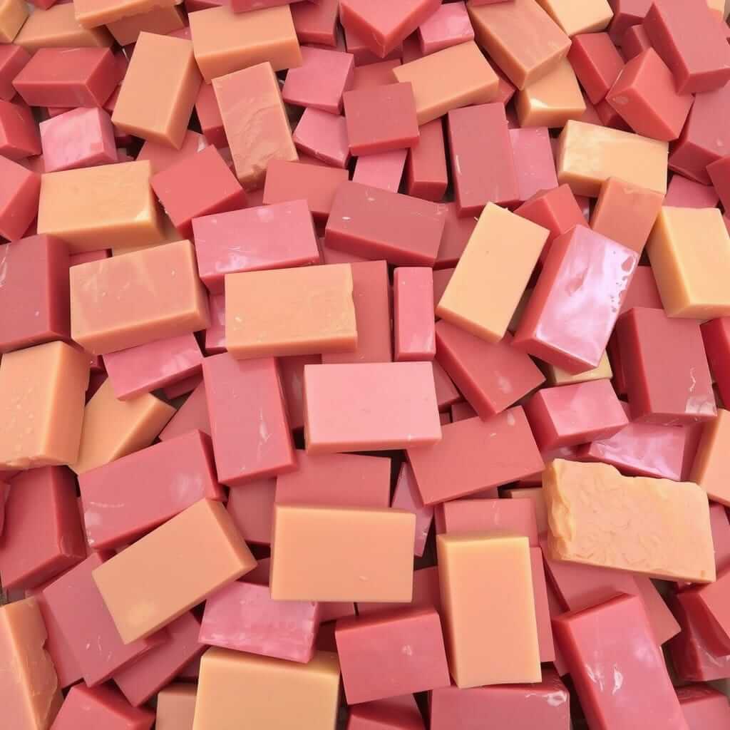 Bars of handmade soap using Mimosa Hostilis Root Bark Powder, showcasing vibrant colors for soap making enthusiasts.