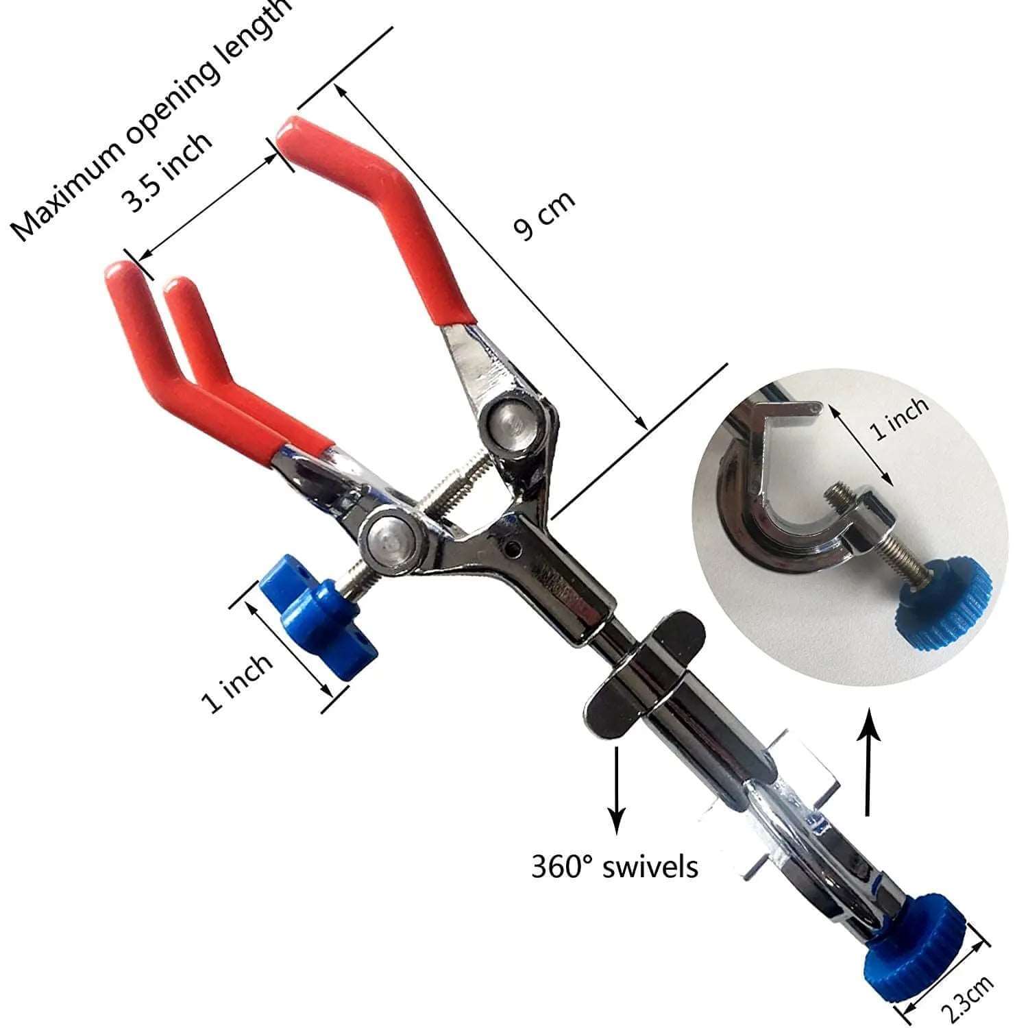 Lab Clamps for experiments and lab work featuring adjustable 360-degree swivel.