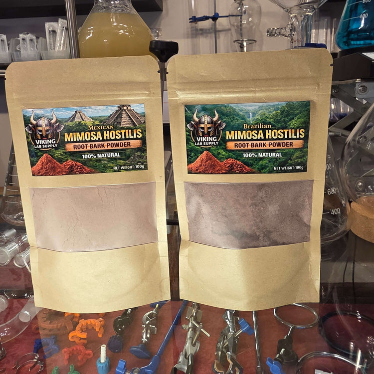 Mimosa hostilis root bark powder bags for natural dyes, part of Herbs and More collection.