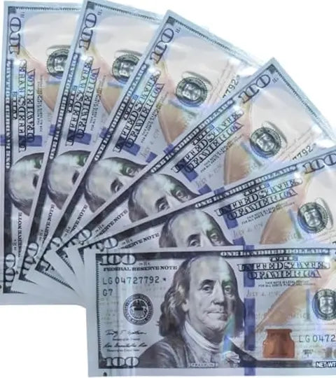 Blue Strip Mylar Bag, Dollar Bill, 5 inches, Money bag