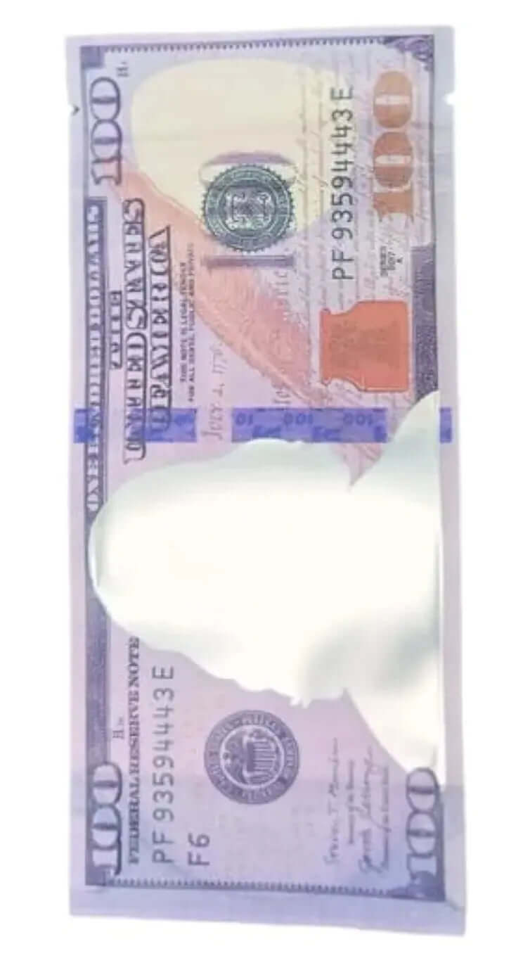 $100 with window Printed 3.5g Resealable Mylar Bags