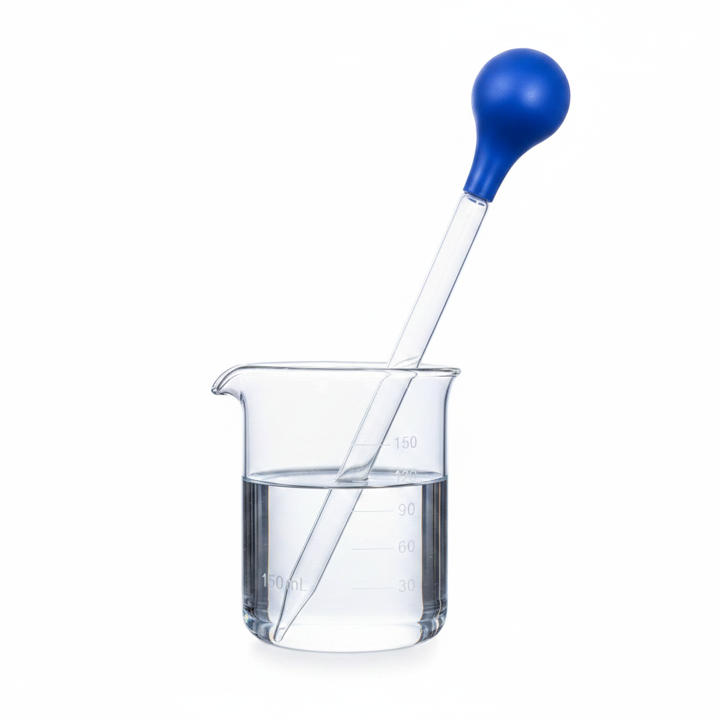 10mL Borosilicate Pipette Dropper in a glass beaker with liquid