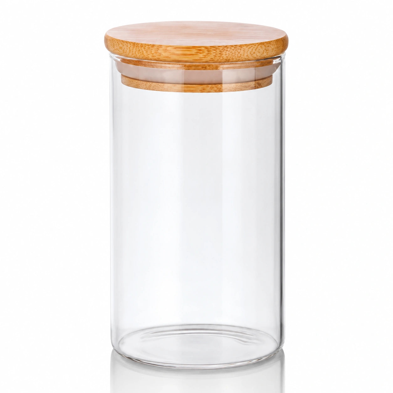 Glass Jar with Wooden Lid 10oz ideal for storage and homemade candles, showcasing elegant clear glass and natural wood construction.