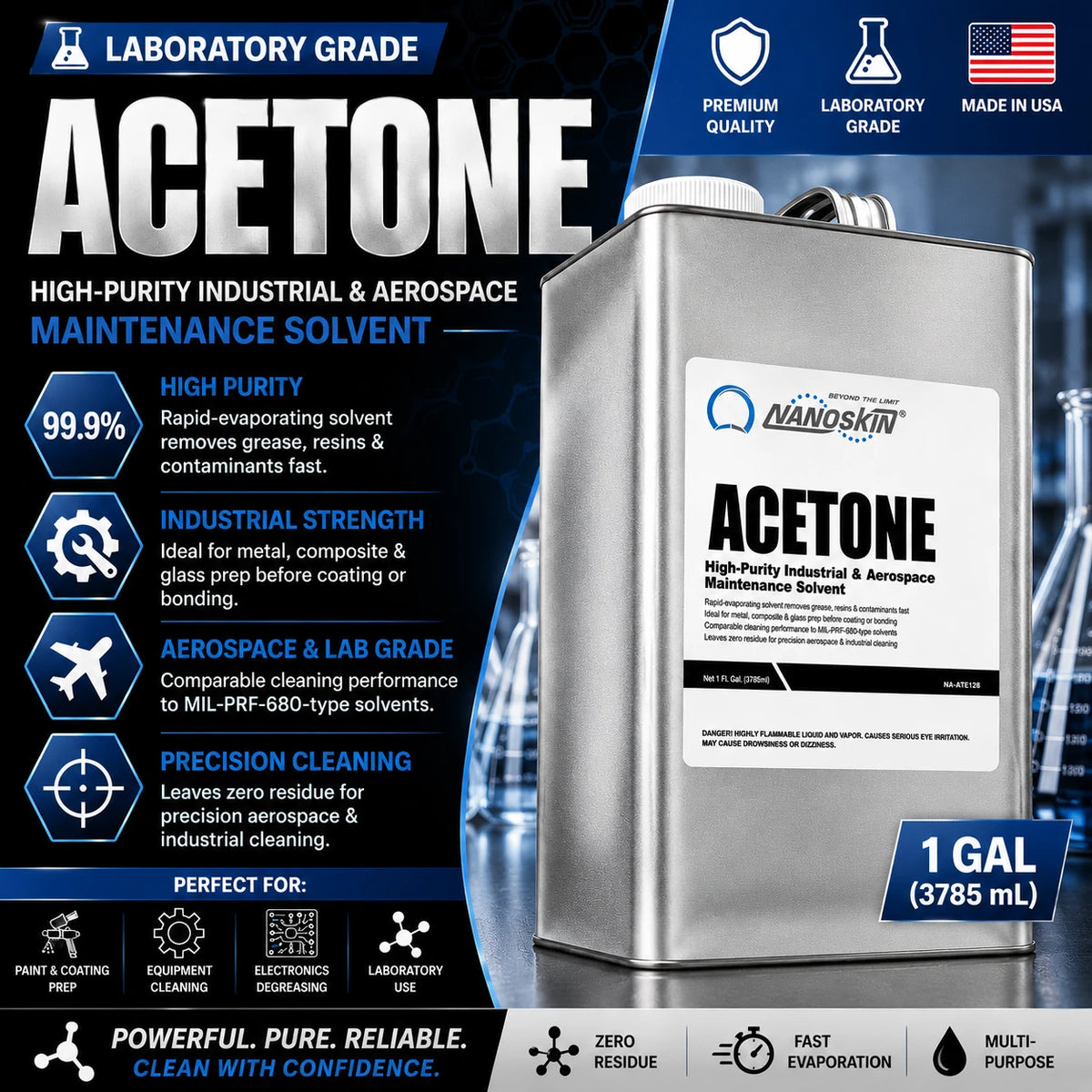 One-gallon metal acetone canister