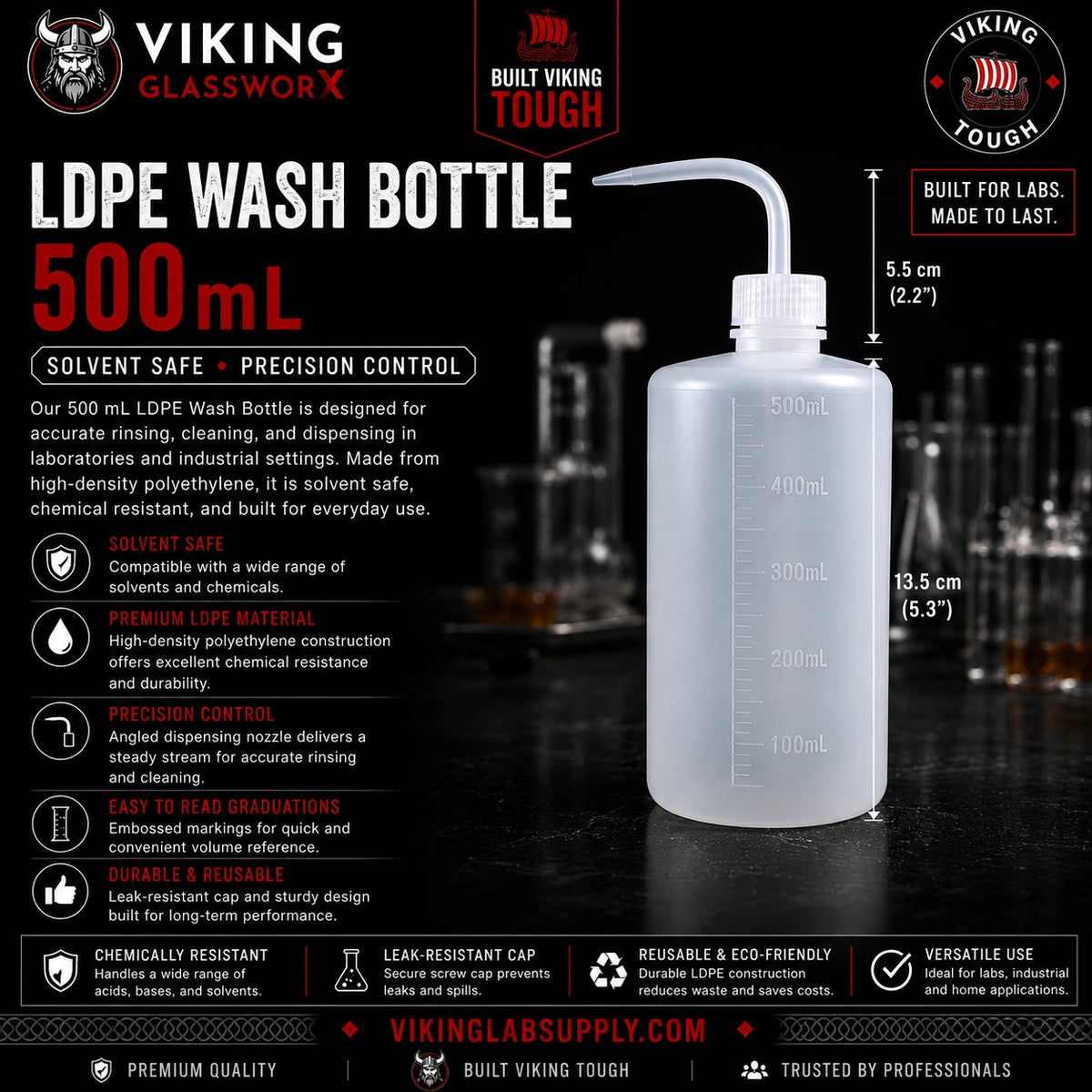 Viking Glassworx 500 mL LDPE wash bottle product graphic