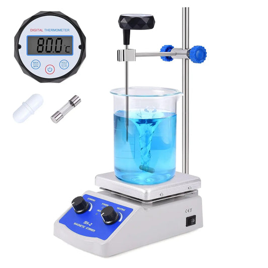 Slendor Magnetic Stirrer SH-2 Hot Plate Mixer Max 520℉ Lab Hotplate Stirrer 2000 RPM Stir Plate with Thermometer, Stirrer Bar and Support Stand - Viking Lab Supply