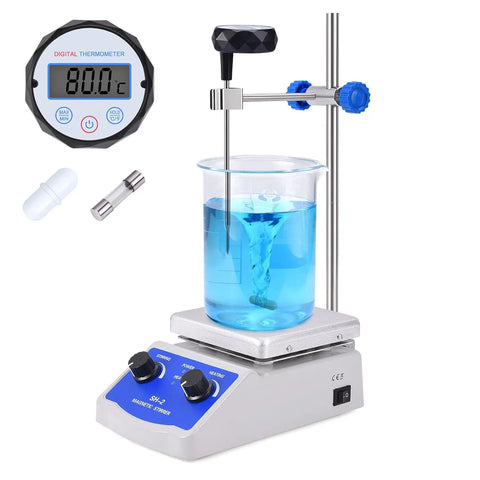 Slendor Magnetic Stirrer SH-2 Hot Plate Mixer Max 520℉ Lab Hotplate Stirrer 2000 RPM Stir Plate with Thermometer, Stirrer Bar and Support Stand