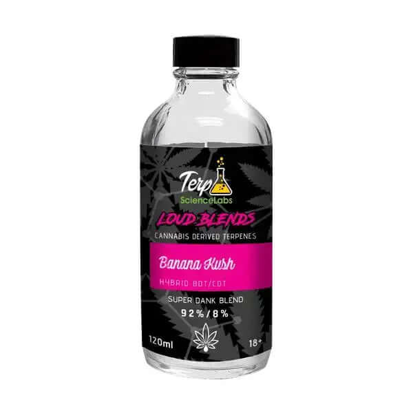 TS Labs Banana Kush x CDT promotional terpene bottle labeled 120mL