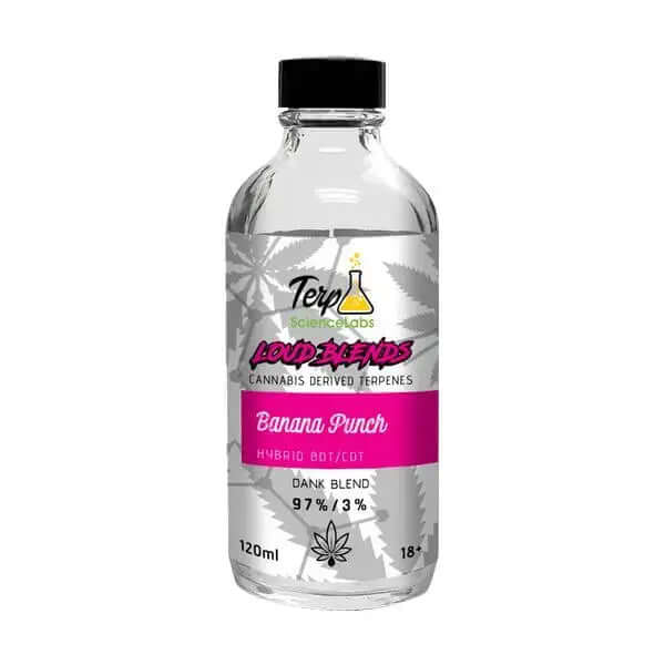 TS Labs Banana Punch x CDT promotional terpene bottle labeled 120mL