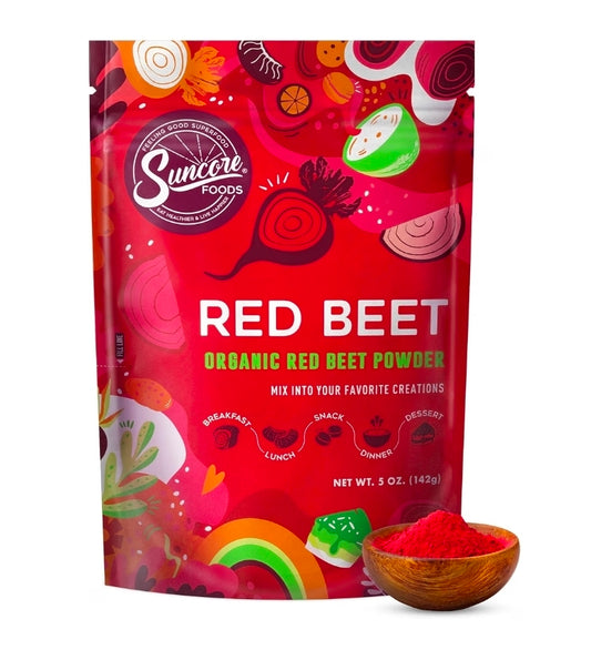 Packaging of Organic Vegan Beet Root Dye with bowl of red beet powder