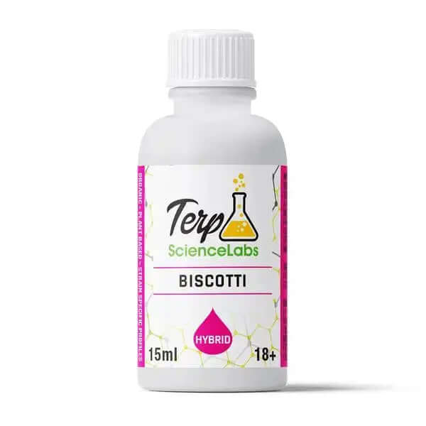 Biscotti product bottle by Terp Science Labs
