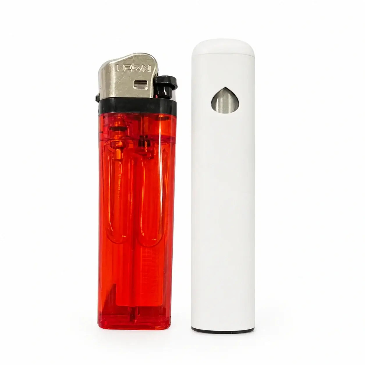 Ispire 1ml Disposable Vape USB Charging with red lighter for size comparison