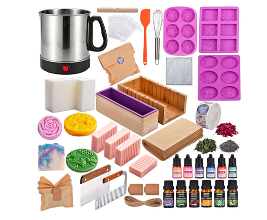 adult soap making kit with melter pot featuring over 500 pieces, molds, fragrances, and soap bases for crafting handmade soaps