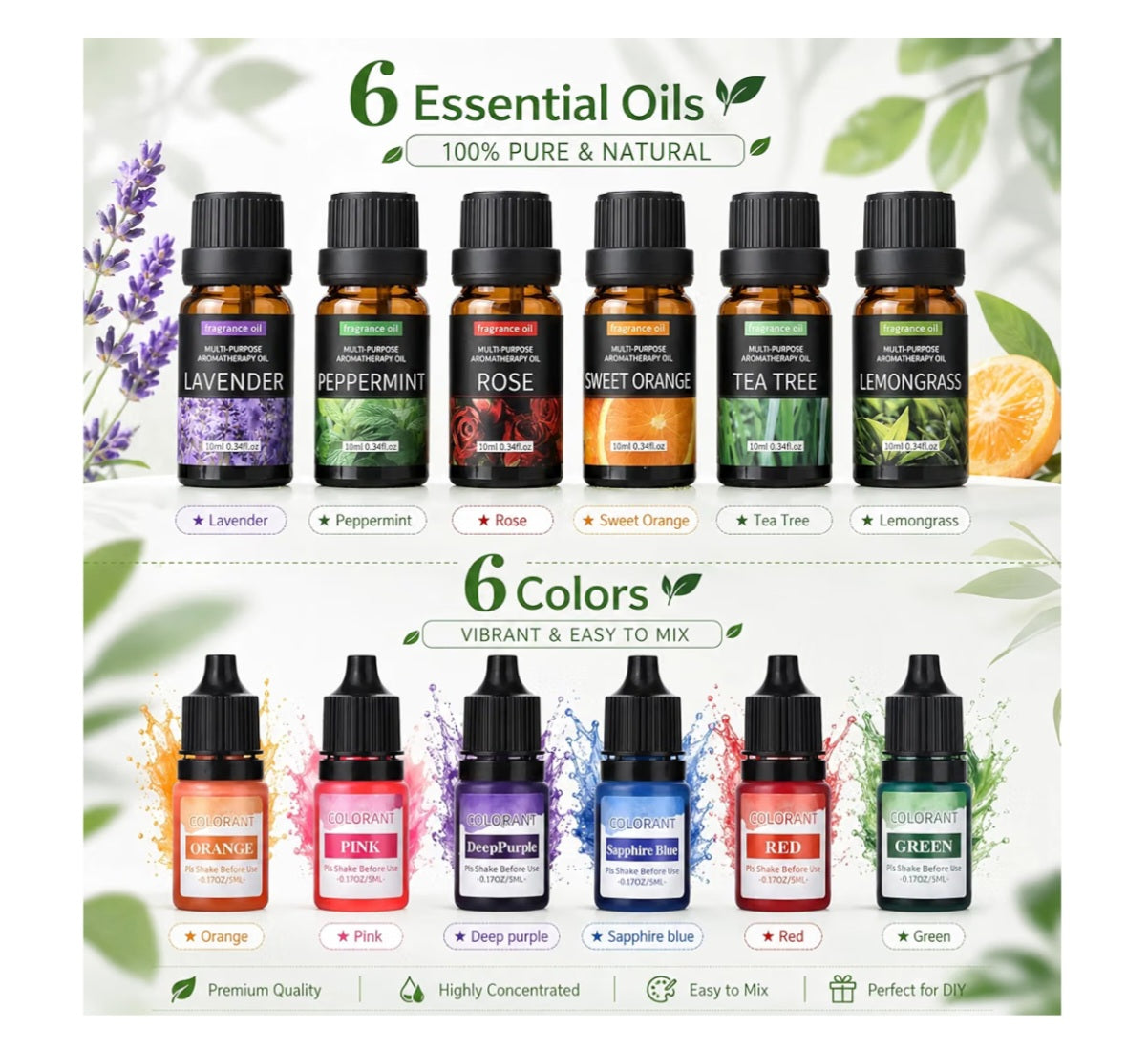 Set of 6 essential oils and 6 liquid colors for DIY soap making with Soap Making Kit for Adults Soap Making Supplies with Melter Pot