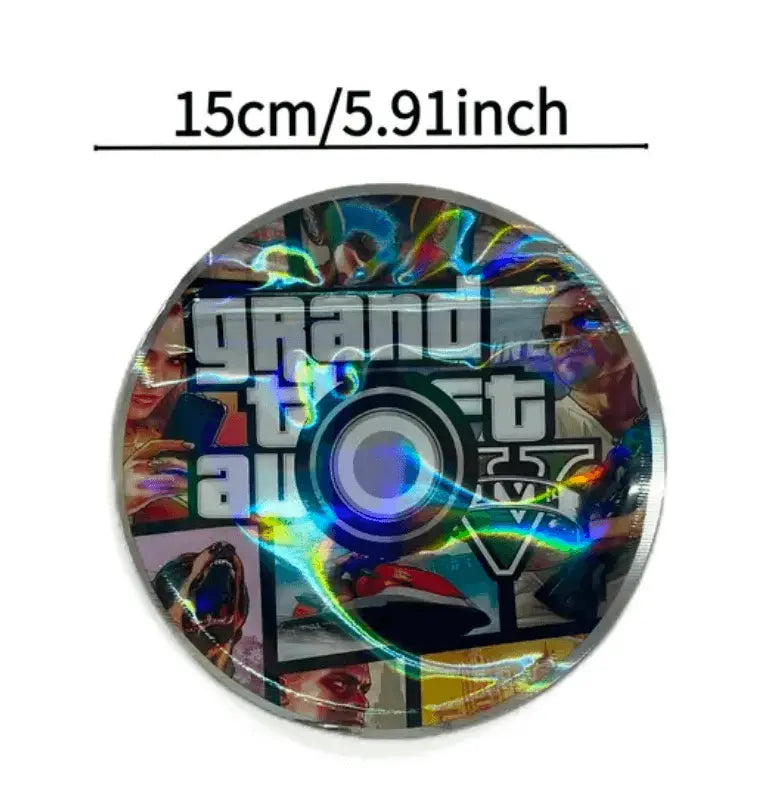 3.5g Smell Proof Zip Mylars GTA 5 holographic bag showcasing a circular design with reflective rainbow colors, ideal for storage and freshness round