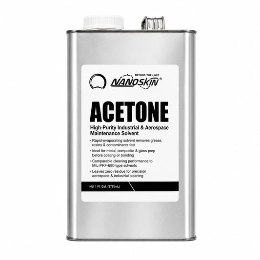 Gallon of technical grade acetone on a white background