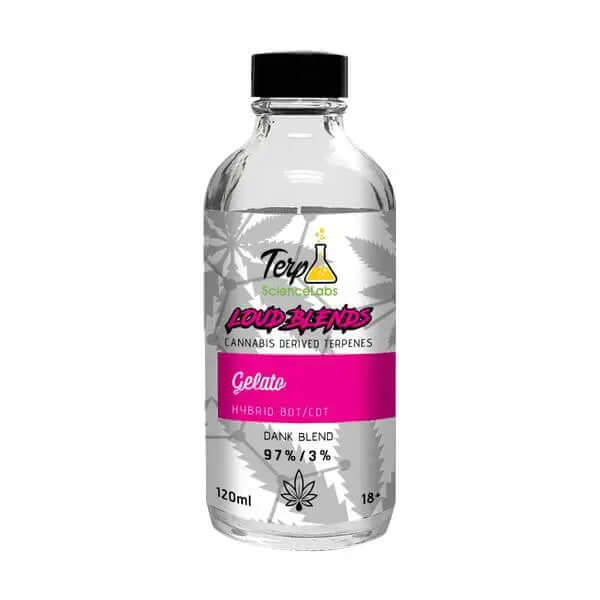 Terp Science Labs Gelato x CDT representative 120mL bottle; listing supplies 10mL