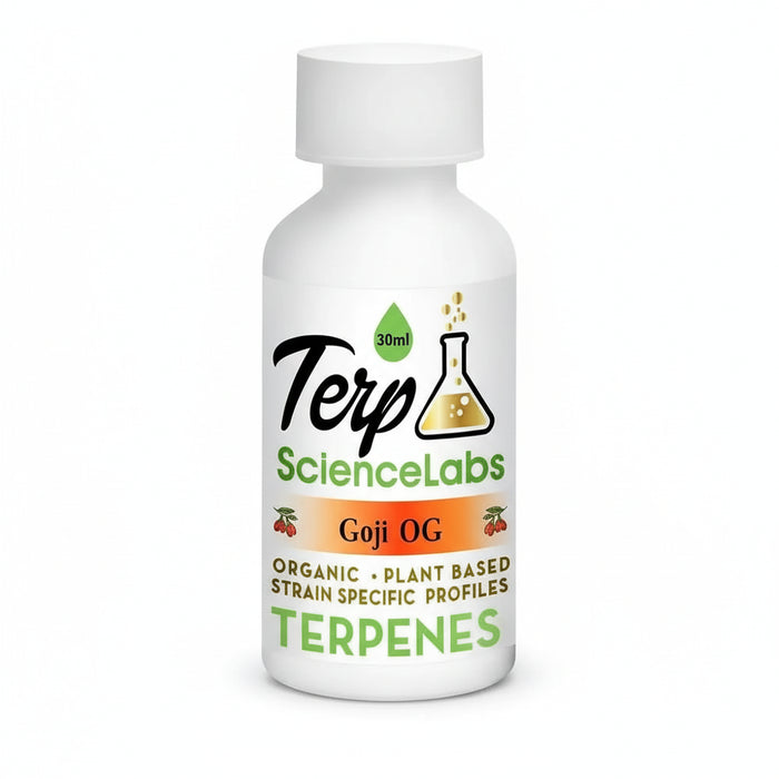 TS Labs Goji OG representative 30mL bottle; listing supplies 15mL