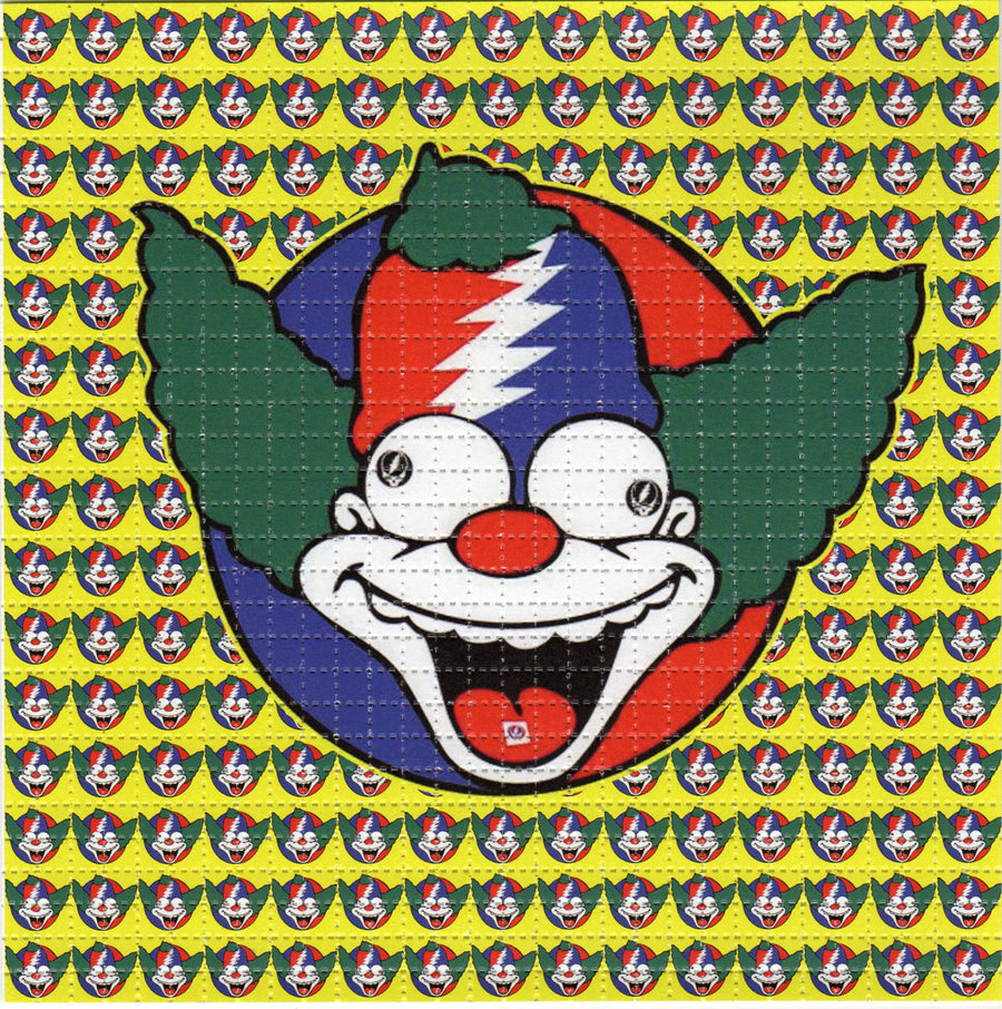 Colorful clown design on Blotter Art - acid free perforated blotter paper, 7.5x7.5 inches, divided into 900 1/4 inch tabs.