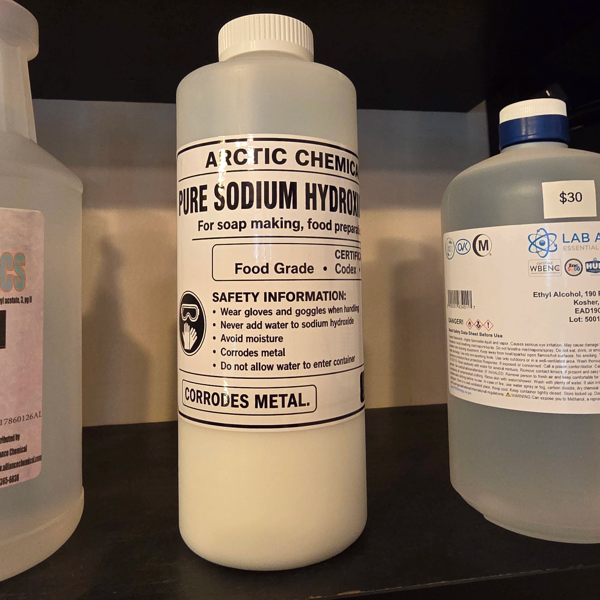 Bottle of Arctic Chemical Pure Sodium Hydroxide aka Lye